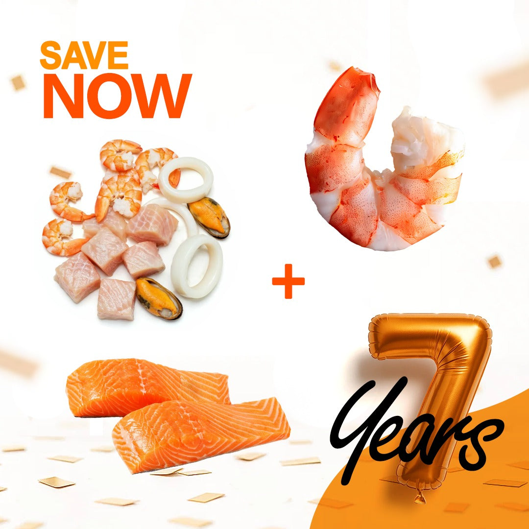 Salmon Portion (360g) + Super Jumbo Shrimp (400g) + Seafood Mix (500g)