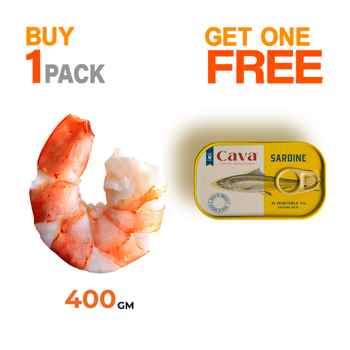 Buy Emirati Medium Peeled Shrimp 400 gm — Get FREE Cava Sardines