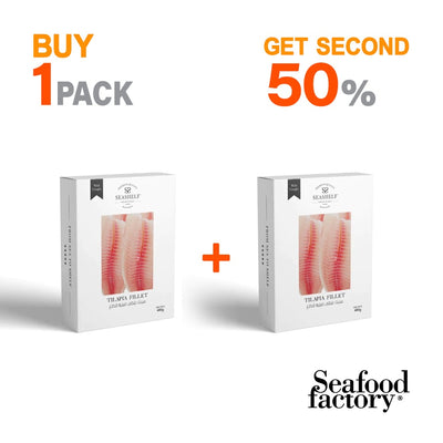 Buy one packs of Seashelf  filet Tilapia get one 50% OFF (2*400gm)