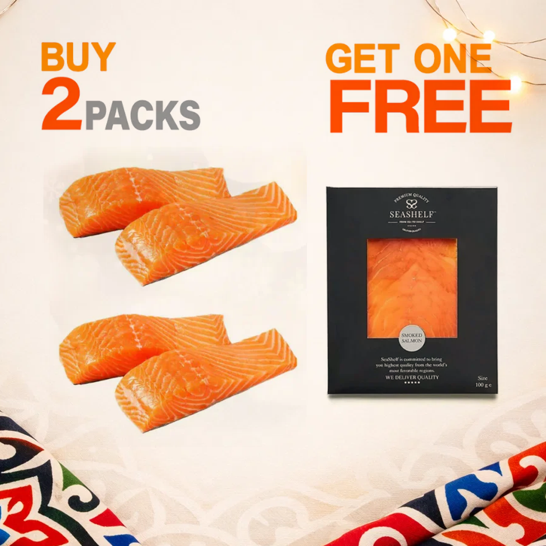 هدية مجانية من اختيارك عند شراء 2 عبوة من شرائح سمك السلمون