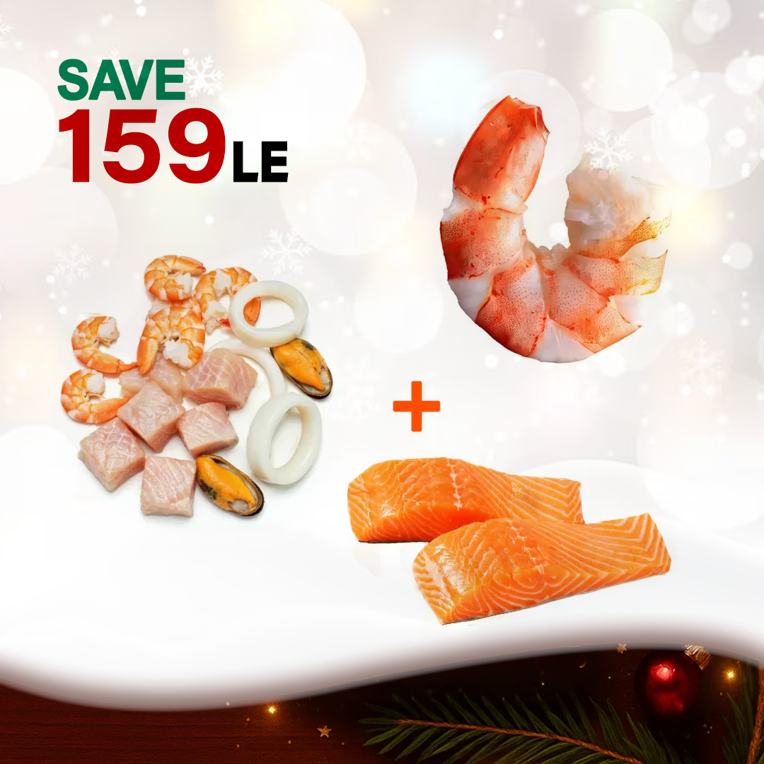 Salmon Portion (360g) + Super Jumbo Shrimp (400g) + Seafood Mix (500g)