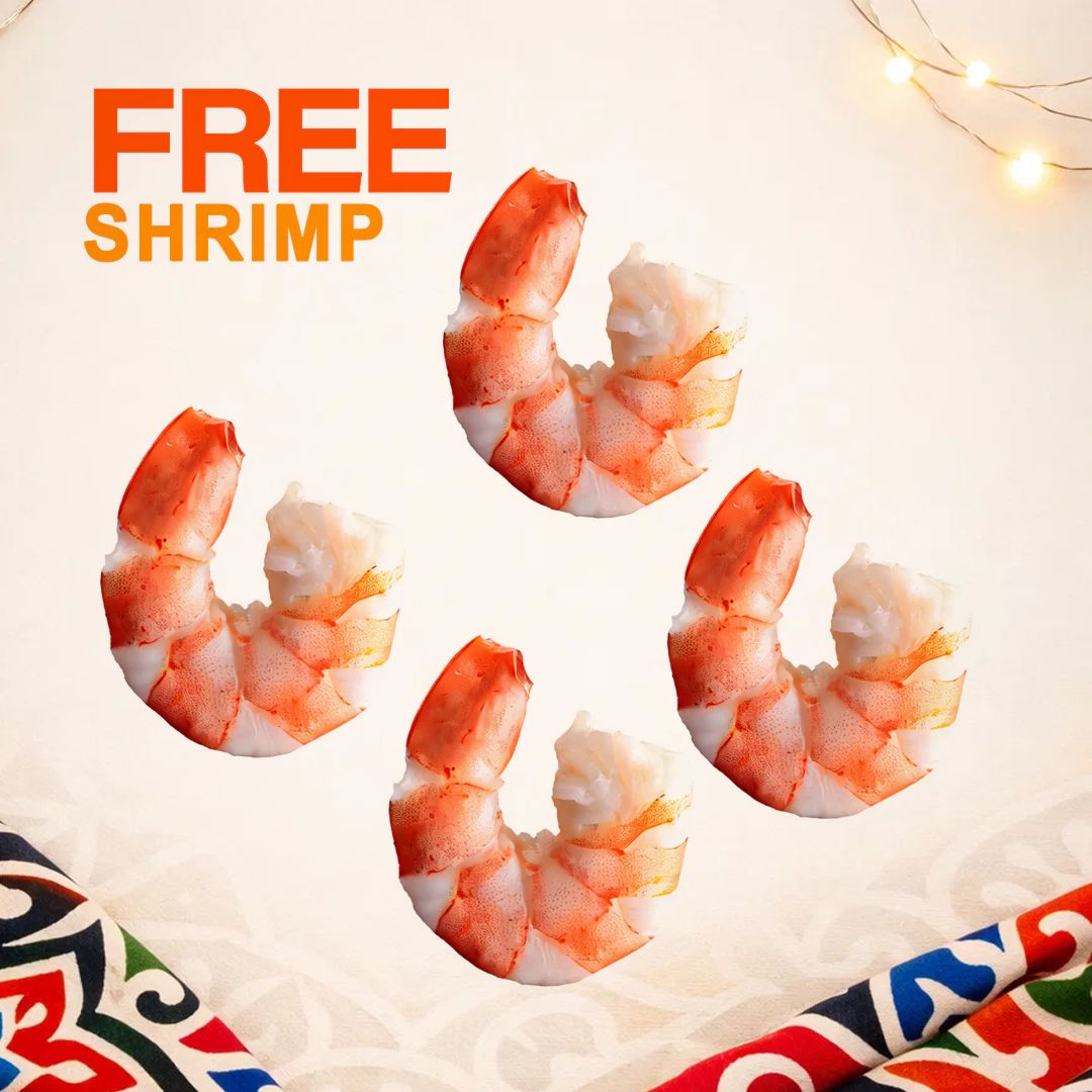 3 عبوات من الجمبري المقشر الكبير جدا (1 ك لكل عبوة) + عبوة مجانية (400 جرام)