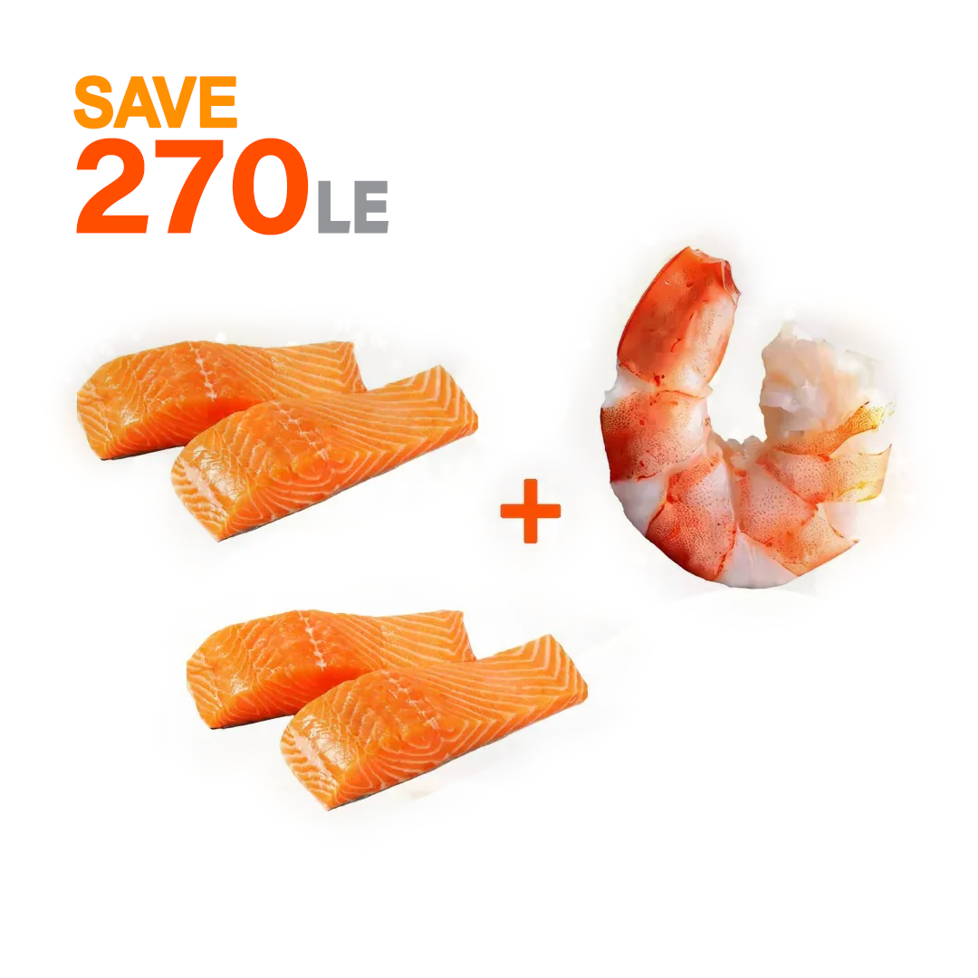 عبوتين  من فيليه السالمون + جمبري مقشر كبير جدا (1 ك)
