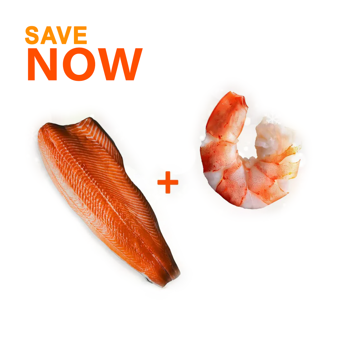 جنب كامل من فيليه السالمون (1300–1400 جرام) + جمبري كبير جدا (400 جرام)
