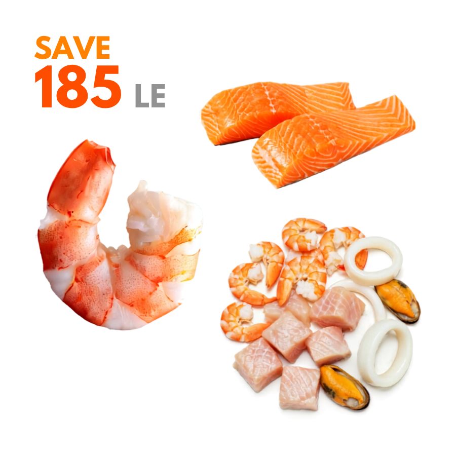 Salmon Portion (360g) + Super Jumbo Shrimp (400g) + Seafood Mix (500g)