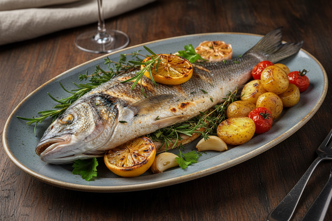 Whole Cooked Shocked Wild Suez Sea bass